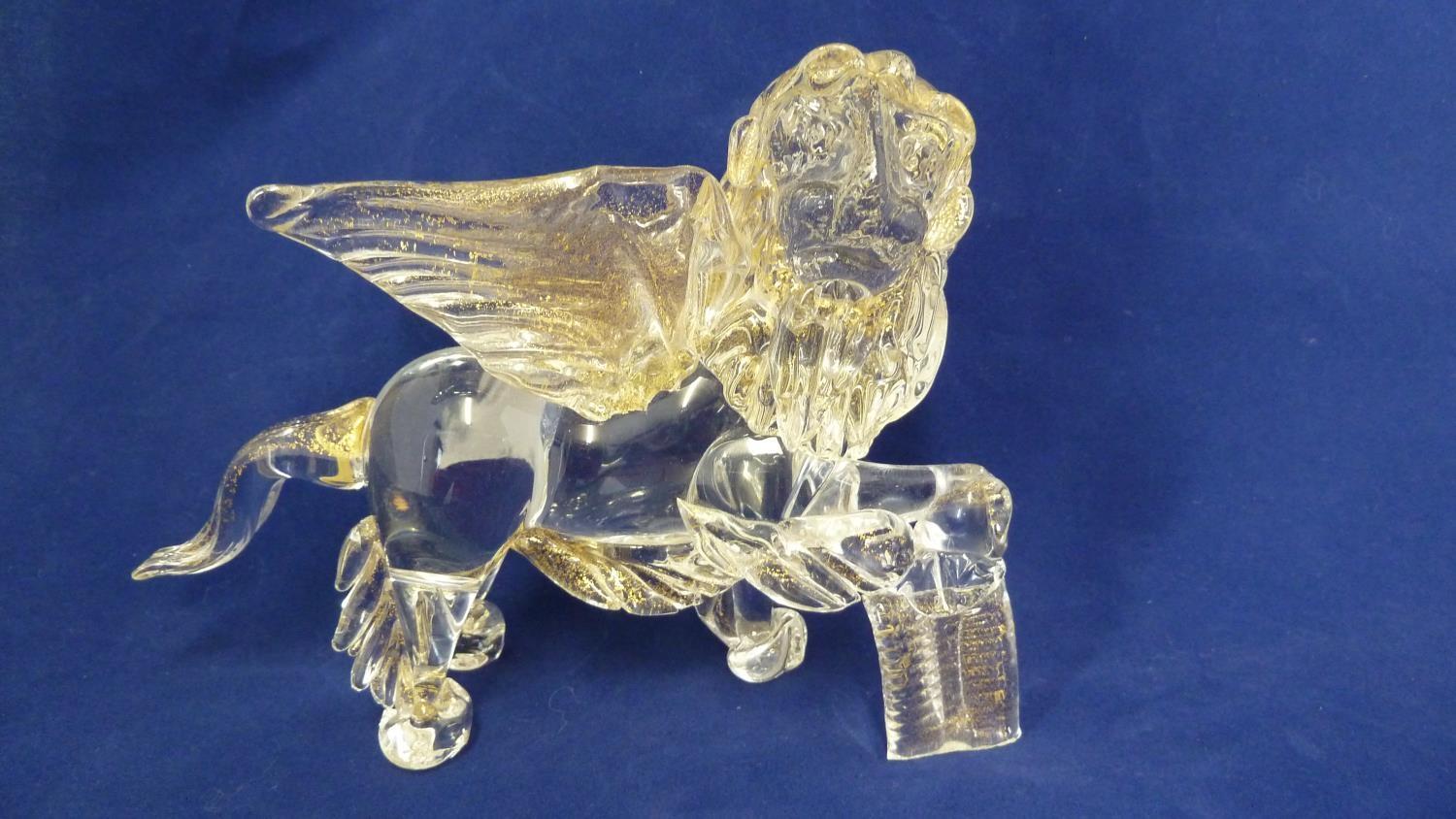 Murano Glass - The Lion of Venice a colourless glass figure with gold inclusions, modelled after the