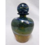 Isle of Wight - a Blue Aurene bottle and stopper, the squat ovoid form body surmounted by a ball