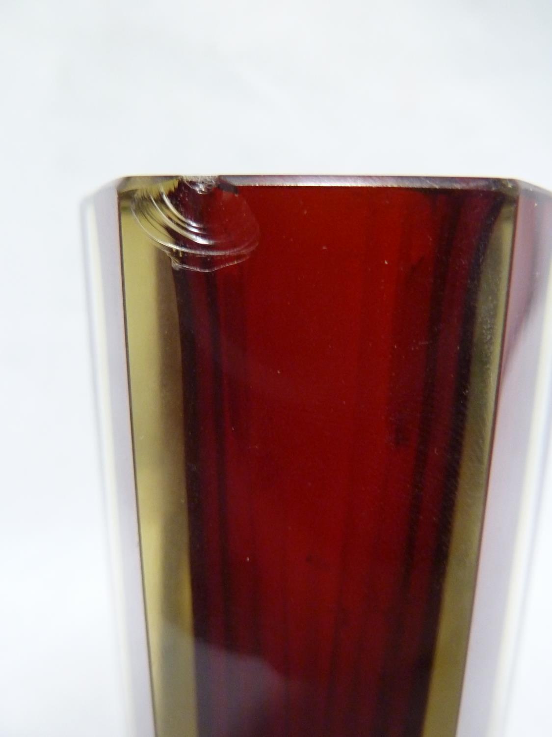 Mandruzzato - a hexagonal faceted Sommerso glass vase, red/yellow/colourless, circa 1960's, - Image 4 of 5