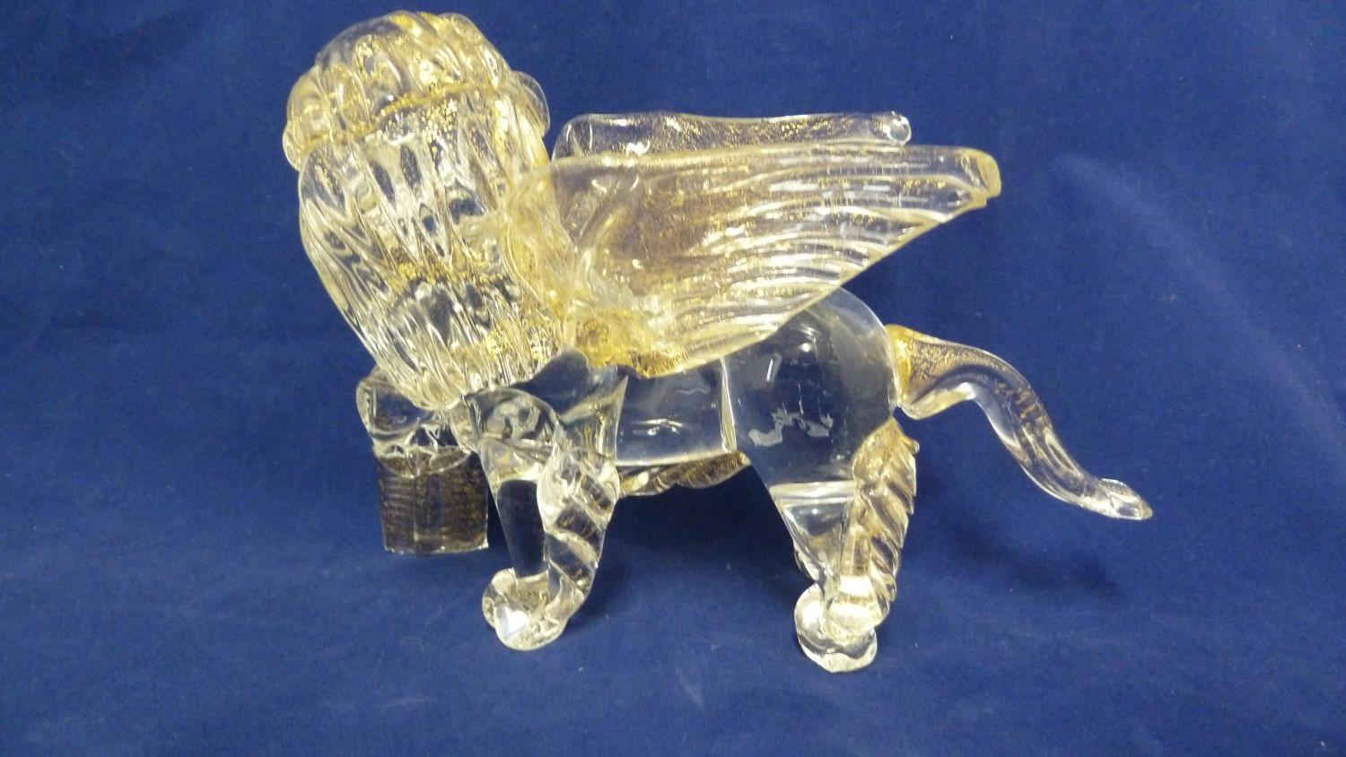 Murano Glass - The Lion of Venice a colourless glass figure with gold inclusions, modelled after the - Image 5 of 5