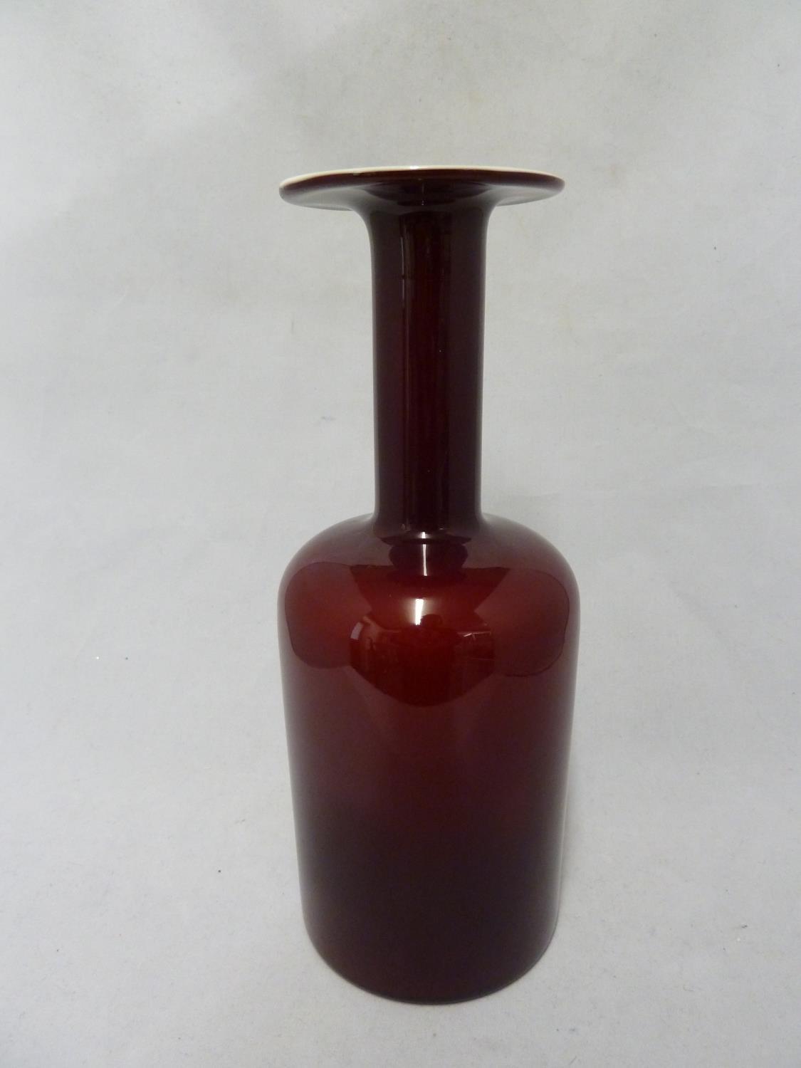 Holmegaard - Gulvvase, a glass bottle vase of cherry red over white with wide flared upper rim, 24.