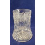 Stevens & Williams - a beaker, engraved and polished with foliate scrolls and trellis above a flared