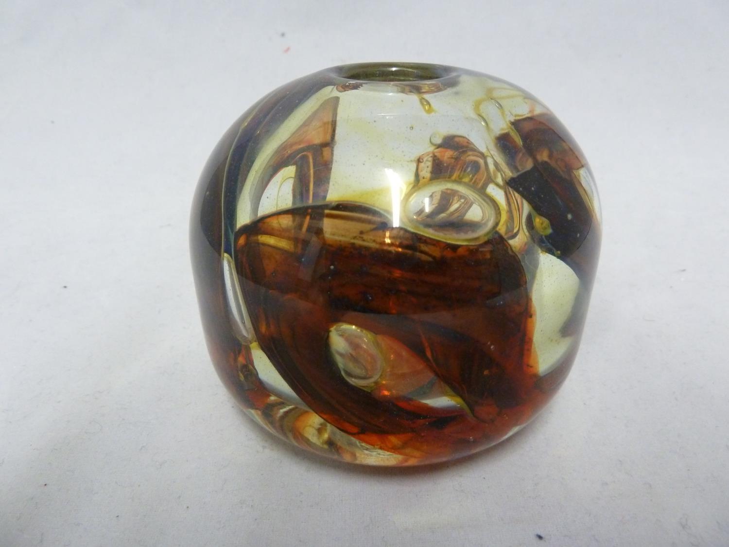 Isle of Wight Glass - an early treacle / tortoiseshell inside out vase, swirled in rich brown, - Image 4 of 9