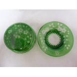 Stevens and Williams - an intaglio cut glass powder bowl cover and underdish, of green cut through