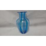 Murano Glass - a fused cane baluster vase, striped in blue and white, Italy, 16.5cm high