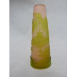 Galle - a miniature cameo vase, of lime green cut through to sugar pink with Chinese Lantern type