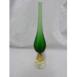 Luciano Gaspari for Salviati - a green glass teardrop vase on sommerso yellow/colourless conical