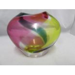 Flygfors - a Flamingo glass vase, the flattened ovoid body cased over lime green, emerald green