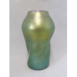 Loetz - a green Cisele twisted glass vase, the body of green with blue/pink iridescence, 24cm high
