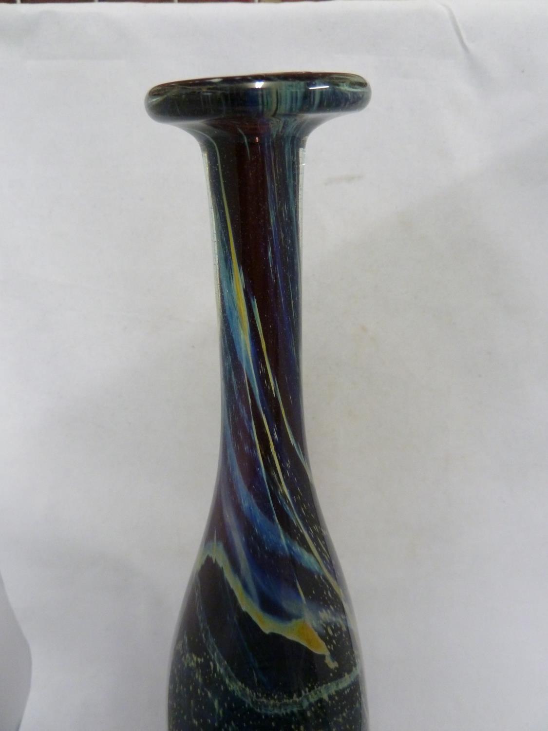 Mdina glass - a large attenuated bottle with random strapping, of amethyst, blue and sand - Image 9 of 11