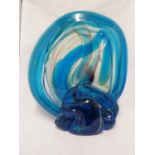 Mdina glass - a knot sculpture, in predominantly blue colour, marked to base Mdina Glass, dated