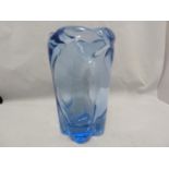 William Wilson for Whitefriars - a 9386 twisty lobed glass vase, Sapphire Blue colour, 19.5cm high
