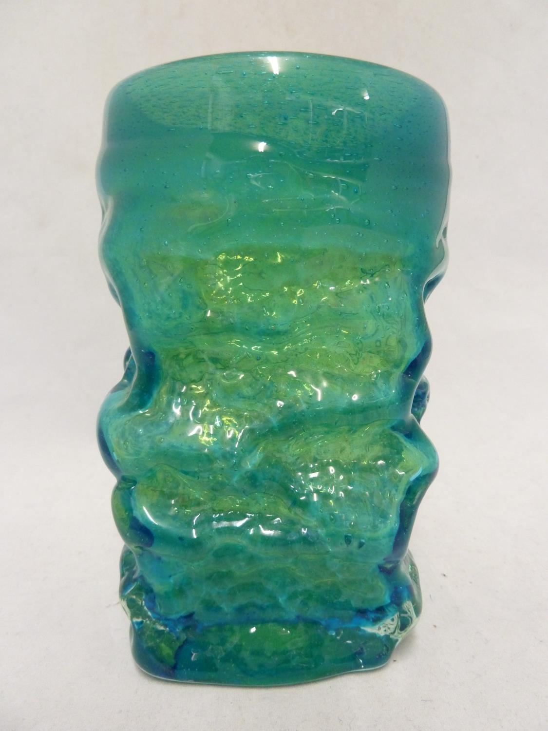 Mdina glass - a Bark vase, of small size, of square section base and circular top, blue/green - Image 4 of 6