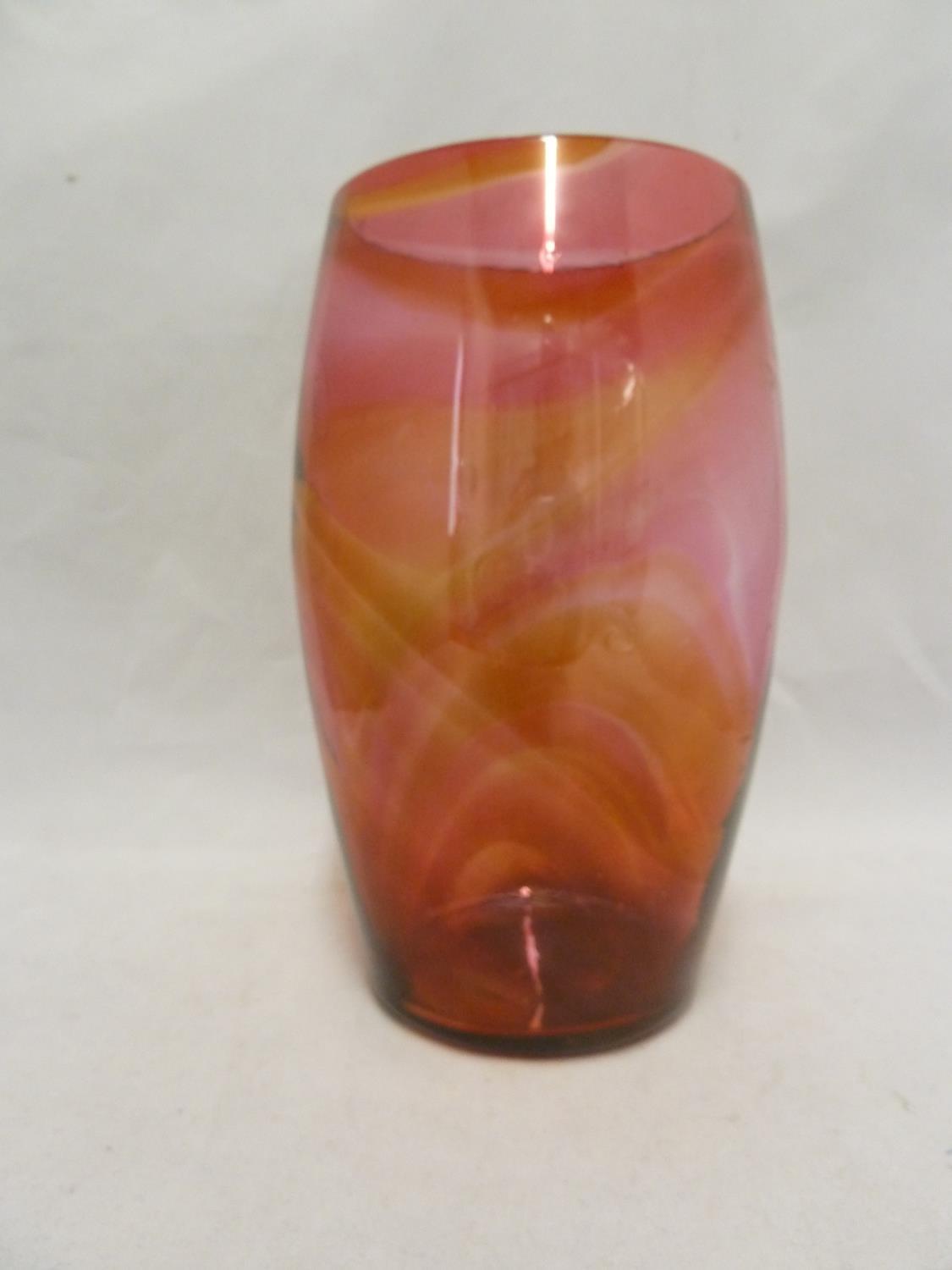 Whitefriars - a 8608 glass vase, unusually in amber and ruby streaky glass, Circa 1930, 22.7cm