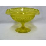 Richardsons - a uranium cut glass tazza, the circular bowl with everted rim, cut with hobnail
