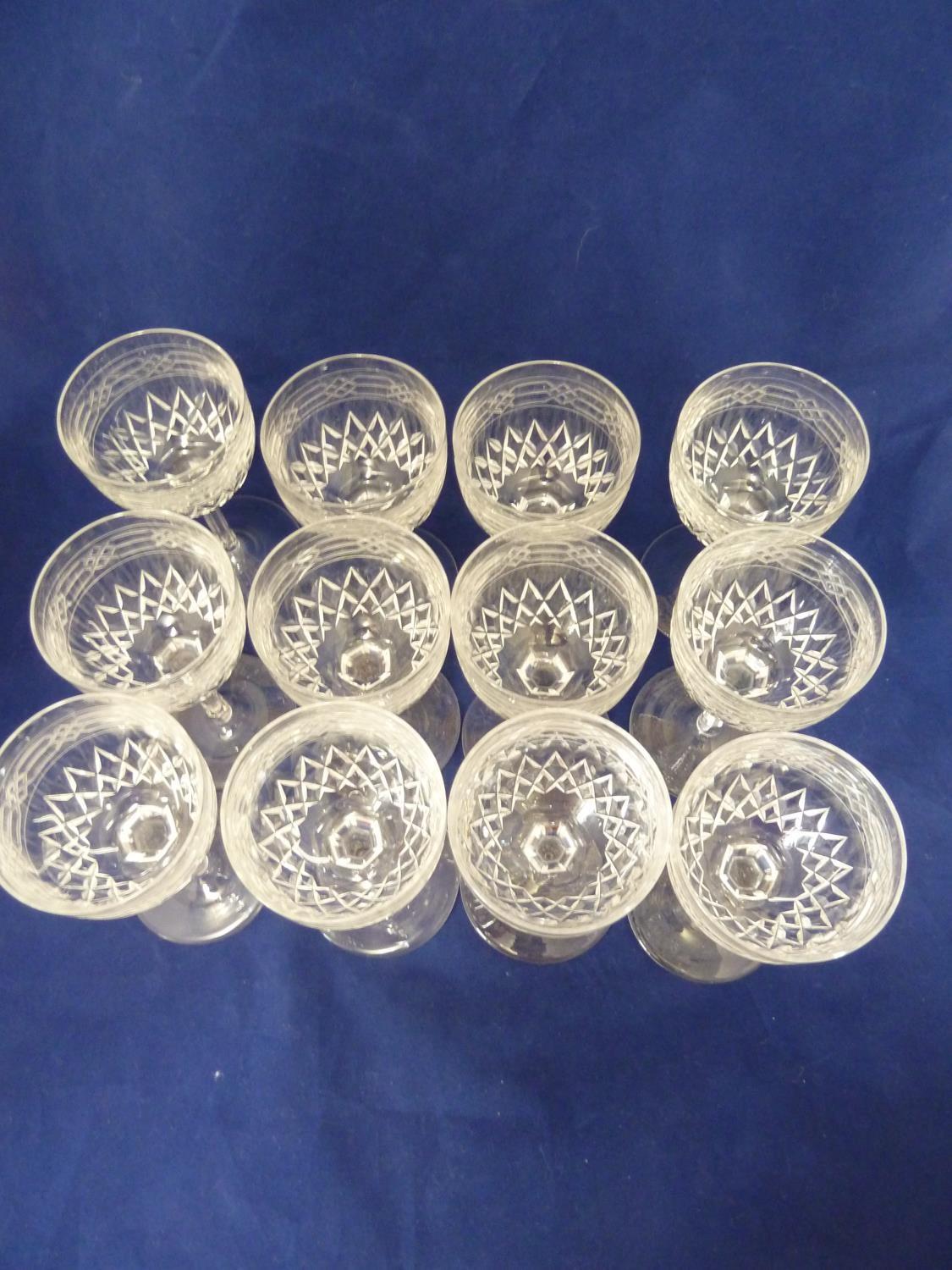 English Glass - A set of 12 port wine glasses, cut and engraved with a Gothic knot border in Pugin