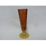 Moser style- a square section glass vase of cranberry colour tapering to the frosted glass foot, the