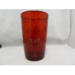 Marriott Powell for Whitefriars - An 8473 wave ribbed tumbler glass vase, ruby colour, 20cm high