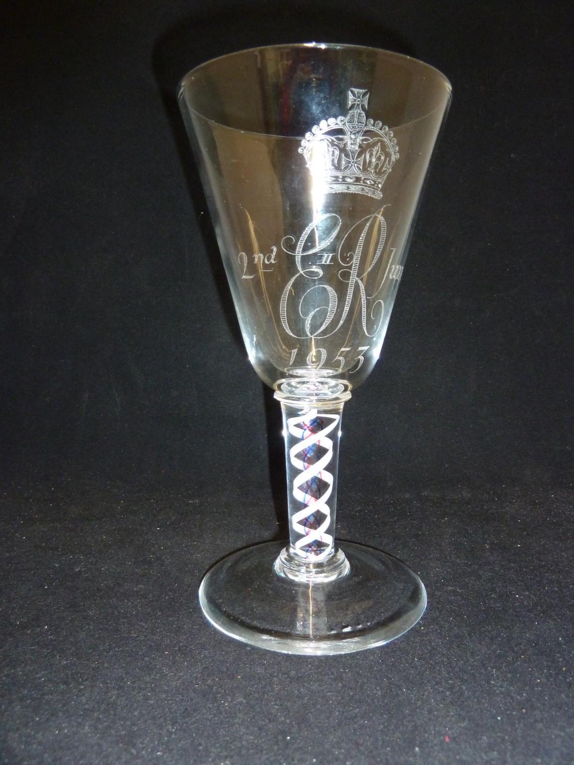 William Wilson for Whitefriars - a commemorative 9071 shape colourless glass goblet, diamond