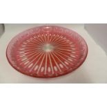 Bohemian glass - a cranberry cased serving platter, cut and engraved through to colourless with