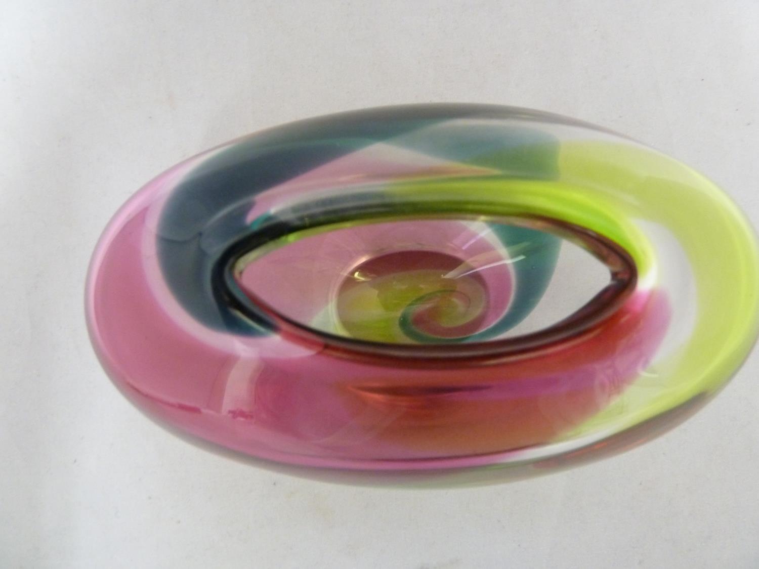 Flygfors - a Flamingo glass vase, the flattened ovoid body cased over lime green, emerald green - Image 3 of 6