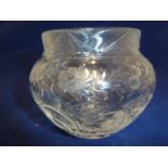 Stevens & Williams - a small colourless glass posy bowl, of squat globular form, cut, engraved and