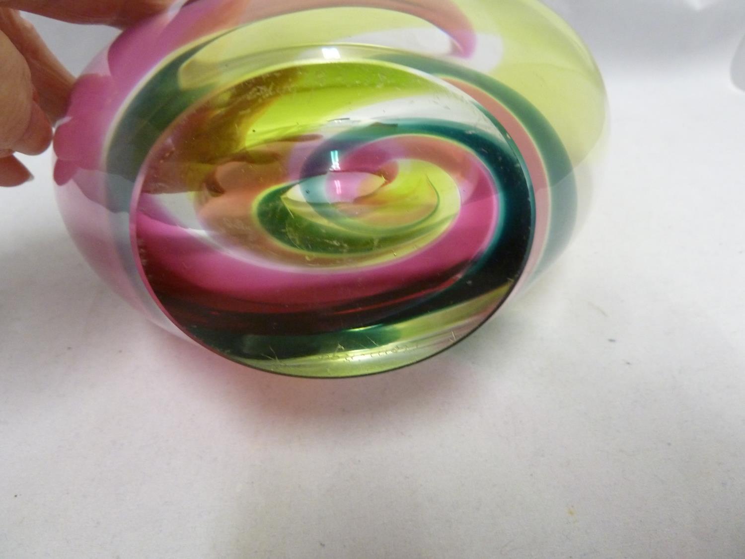 Flygfors - a Flamingo glass vase, the flattened ovoid body cased over lime green, emerald green - Image 4 of 6