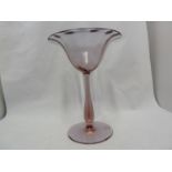 Moser - a Royalit glass stand, of convolvulus flower form on slender teardrop stem and spreading