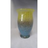 Monart style - a glass vase of graduated lemon to grey internally with diagonal stripes and silver