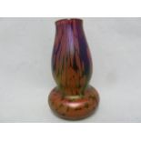 Kralik - a double gourd form glass vase of variegated violet and rose with green iridescence, 18.5cm