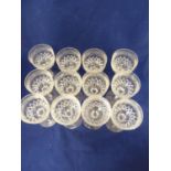 English Glass - A set of 12 port wine glasses, cut and engraved with a Gothic knot border in Pugin