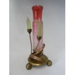 Loetz - a rare Pele-mele bull rush glass vase, the two green granulated rushes set before a rare