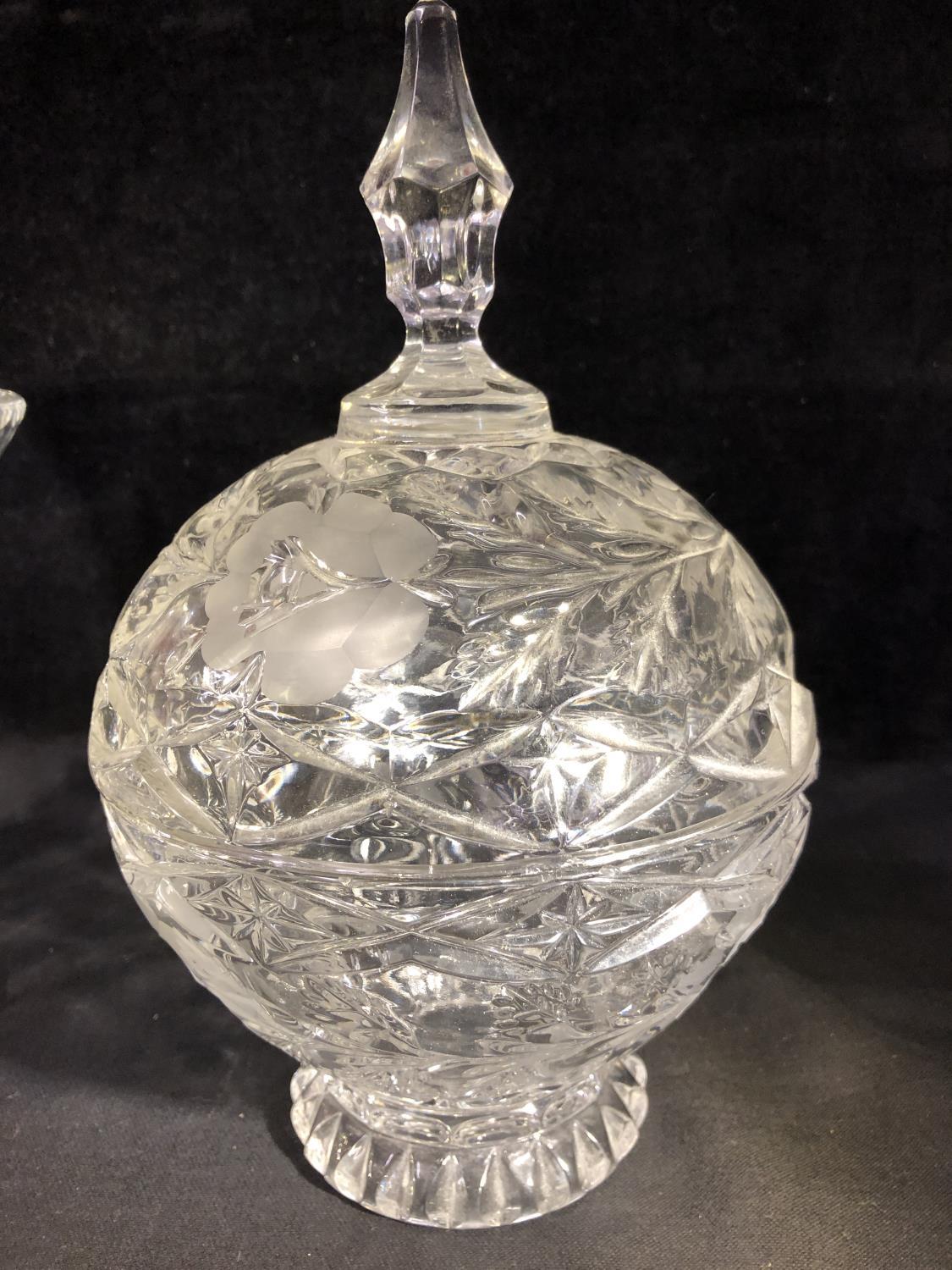 A Webb's glass bucket vase; and a globular glass box and cover with spire finial cut and acid - Image 4 of 7