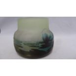Galle - an Aquatic decor cameo glass vase, the deep amethyst cameo cut through to frosted blue green