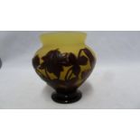 Galle - a cameo glass vase, of urn form, the deep amethyst cameo cut though to yellow frosted