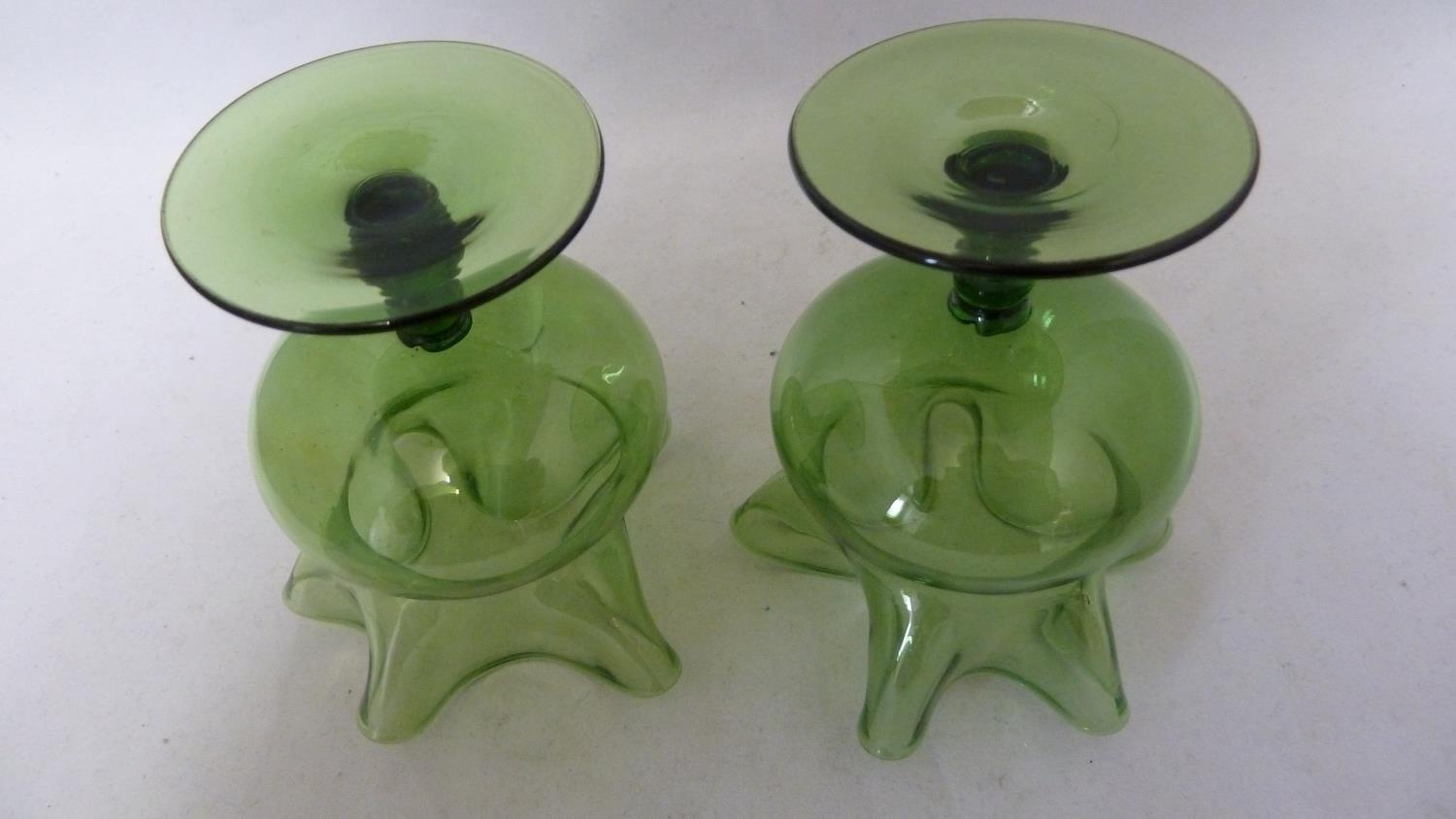 James Powell & Sons, Whitefriars Limited - a pair of green glass posy vases, of crimped star form - Image 4 of 4