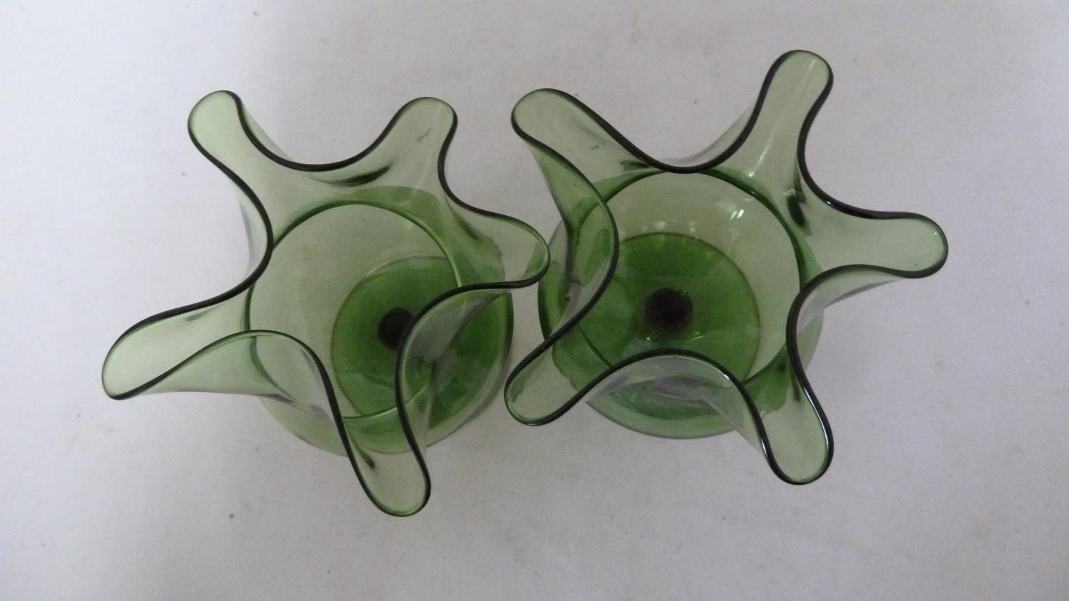 James Powell & Sons, Whitefriars Limited - a pair of green glass posy vases, of crimped star form - Image 3 of 4