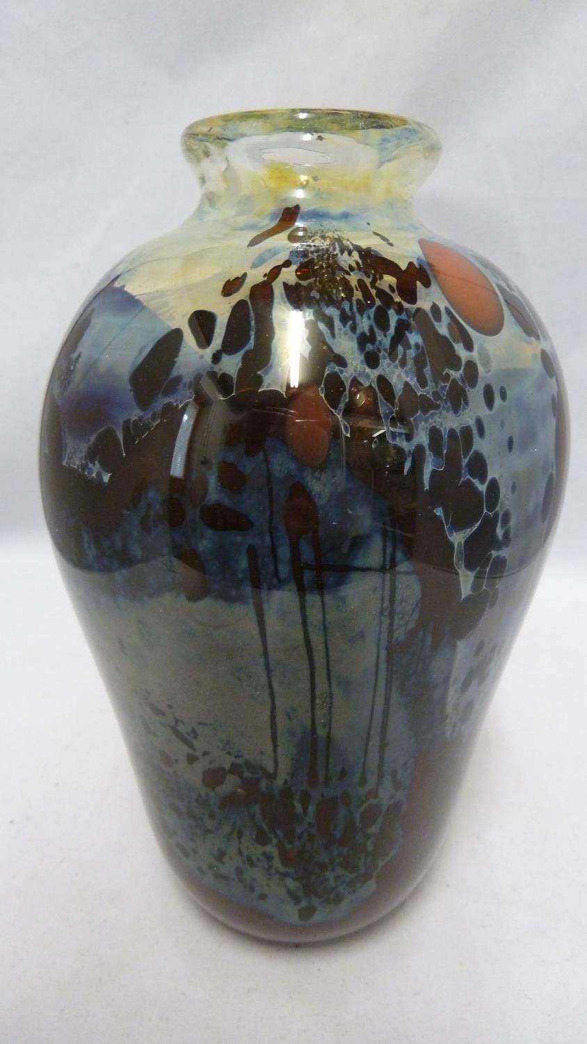 Rich Miller (American) for the Bittersweet Glassworks - a landscape with trees glass vase, marked to