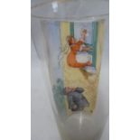 English Glass, Fred Stone Postcard artist interest - a comical enamelled glass beaker, based on a