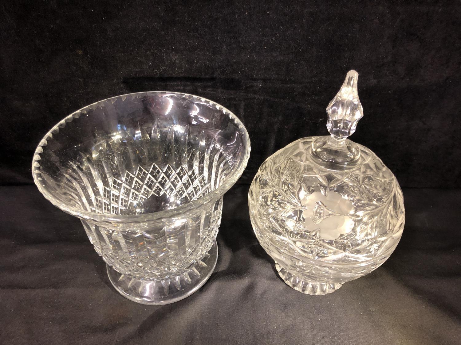 A Webb's glass bucket vase; and a globular glass box and cover with spire finial cut and acid - Image 2 of 7