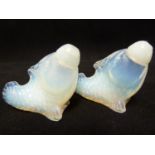 Czechoslovakia - a pair of opaline glass novelty salt and pepper shakers formed as fish, 7cm max