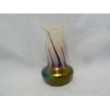 Kralik - an iridescent glass vase, the opaline white cylindrical body with flared upper rim
