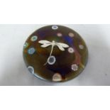 Kris Heaton, Neo Art Glass - a disc paperweight iridescent with millifiore inclusions and applied