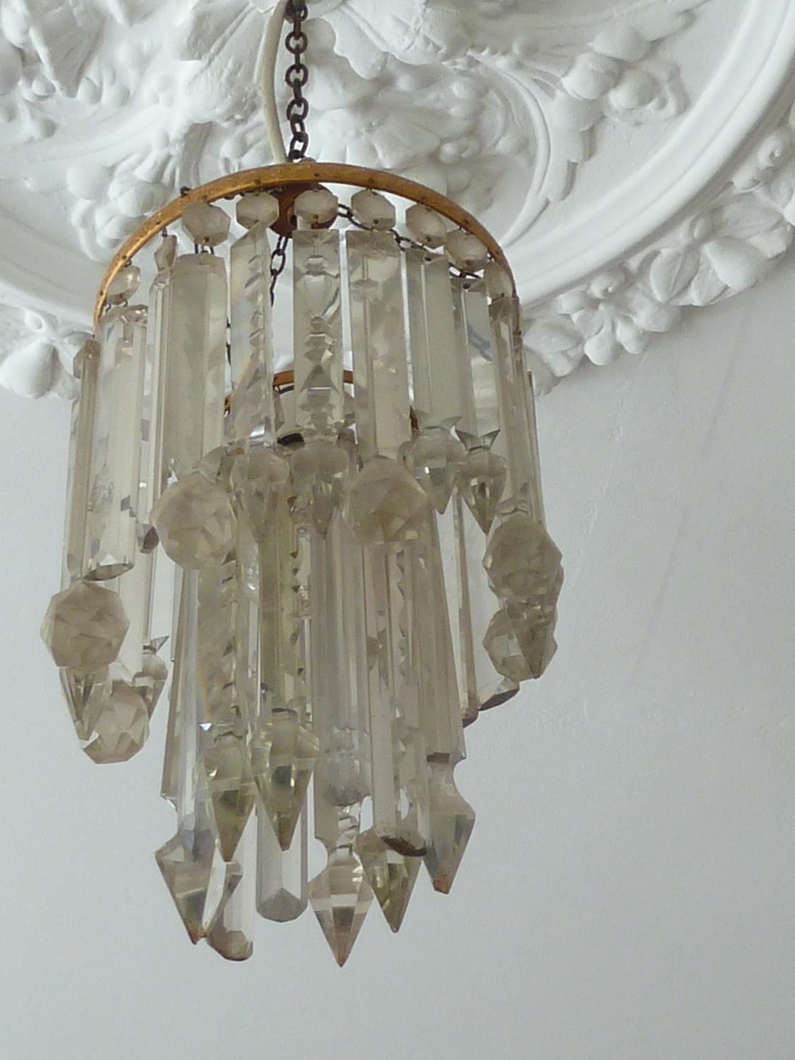 A pair of ceiling centerpiece lustre lights composed of various finger lustres on a central brass - Image 5 of 6