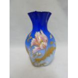 Possinger or Harrach - a glass vase of quatrefoil baluster form enamelled and gilded with a pink and