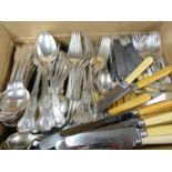 A matched silver plated cutlery service of King's Pattern, comprising: 12 soup spoons, 11 dessert