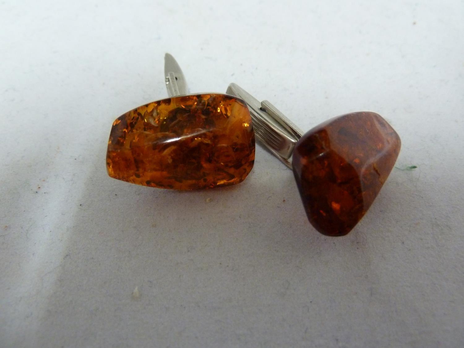 Various items of amber set jewellery comprising: two graduated round bead necklaces with screw - Image 7 of 9