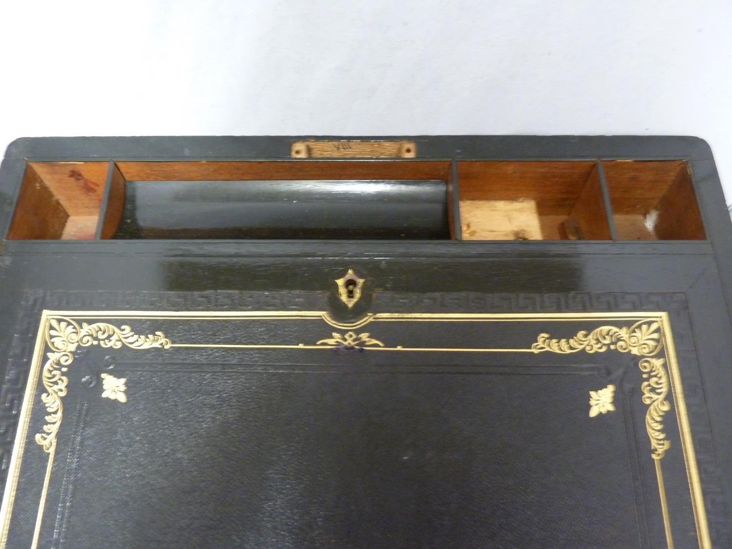 A brass bound writing slope, with black tooled leather fitted interior , 40cm max - Image 6 of 7