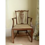 A Georgian mahogany carver chair, in Chippendale style, with pierced vase back splat.