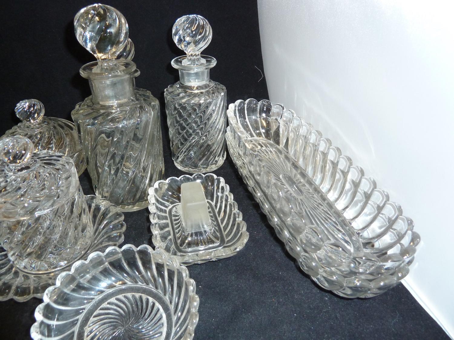 A Baccarat glass dressing table service, colourless, decorated with wrythen gadrooning, comprises, - Image 4 of 4